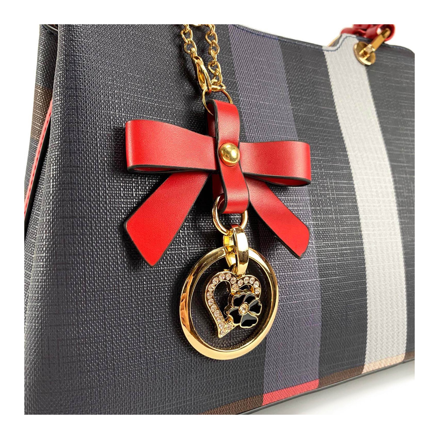 Жіноча класична сумка Grace синя з червоними ручками