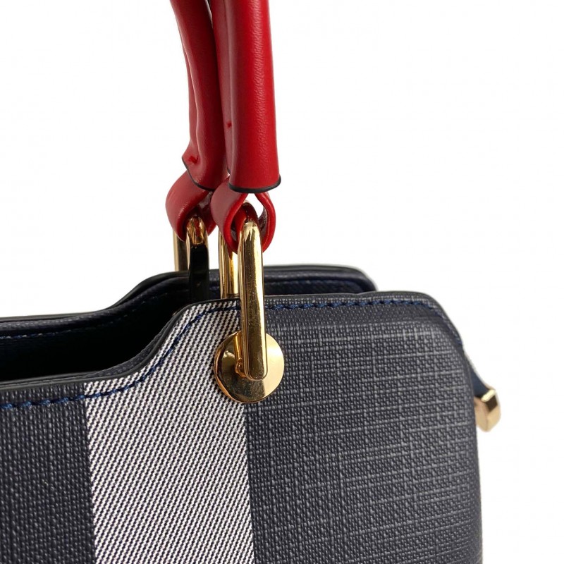 Женская классическая сумка Grace синяя с красными ручками - 6 фото