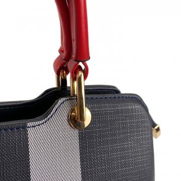 Жіноча класична сумка Grace синя з червоними ручками фото