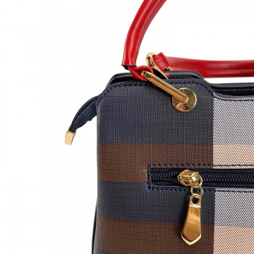 Жіноча класична сумка Grace синя з червоними ручками фото