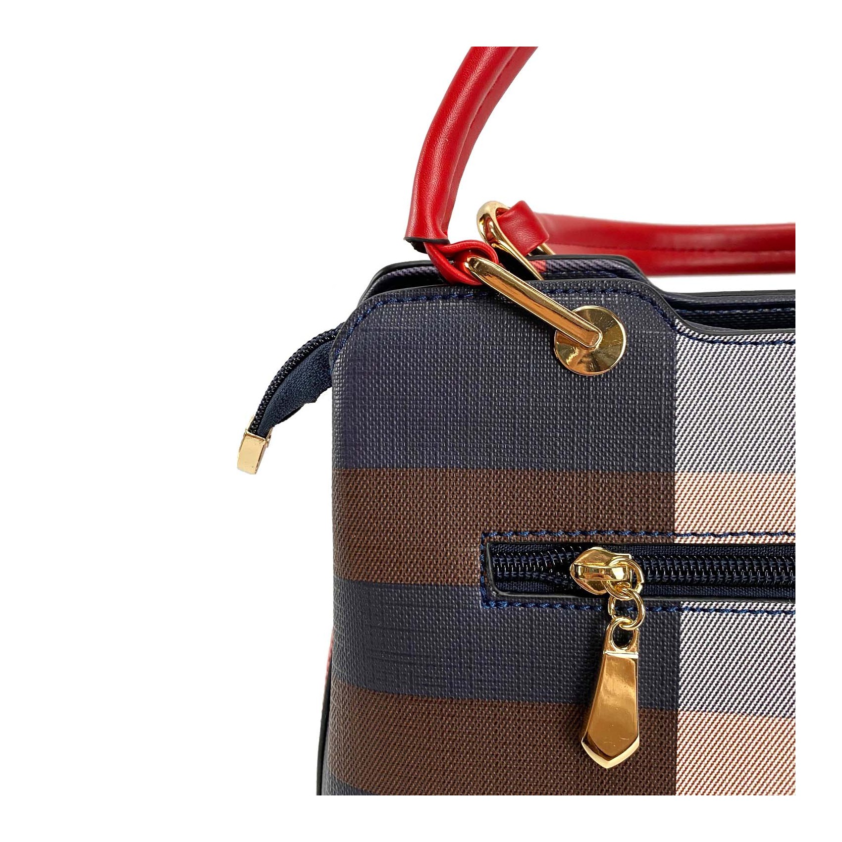 Женская классическая сумка Grace синяя с красными ручками