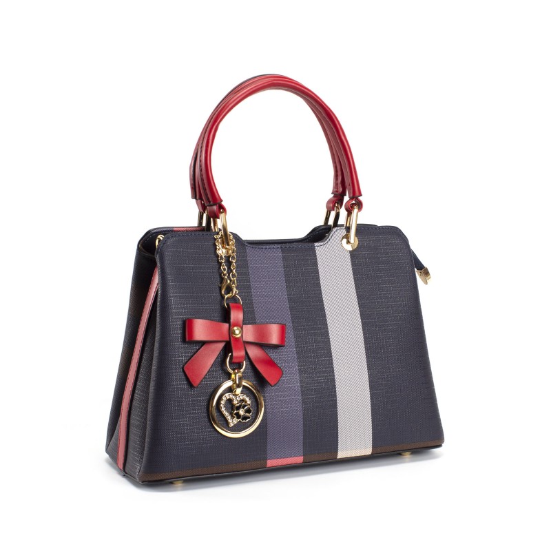 Жіноча класична сумка Grace синя з червоними ручками - 9 фото