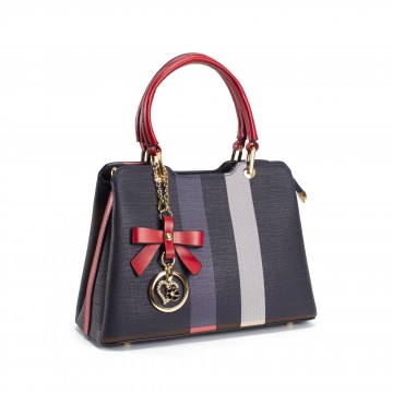 Женская классическая сумка Grace синяя с красными ручками фото