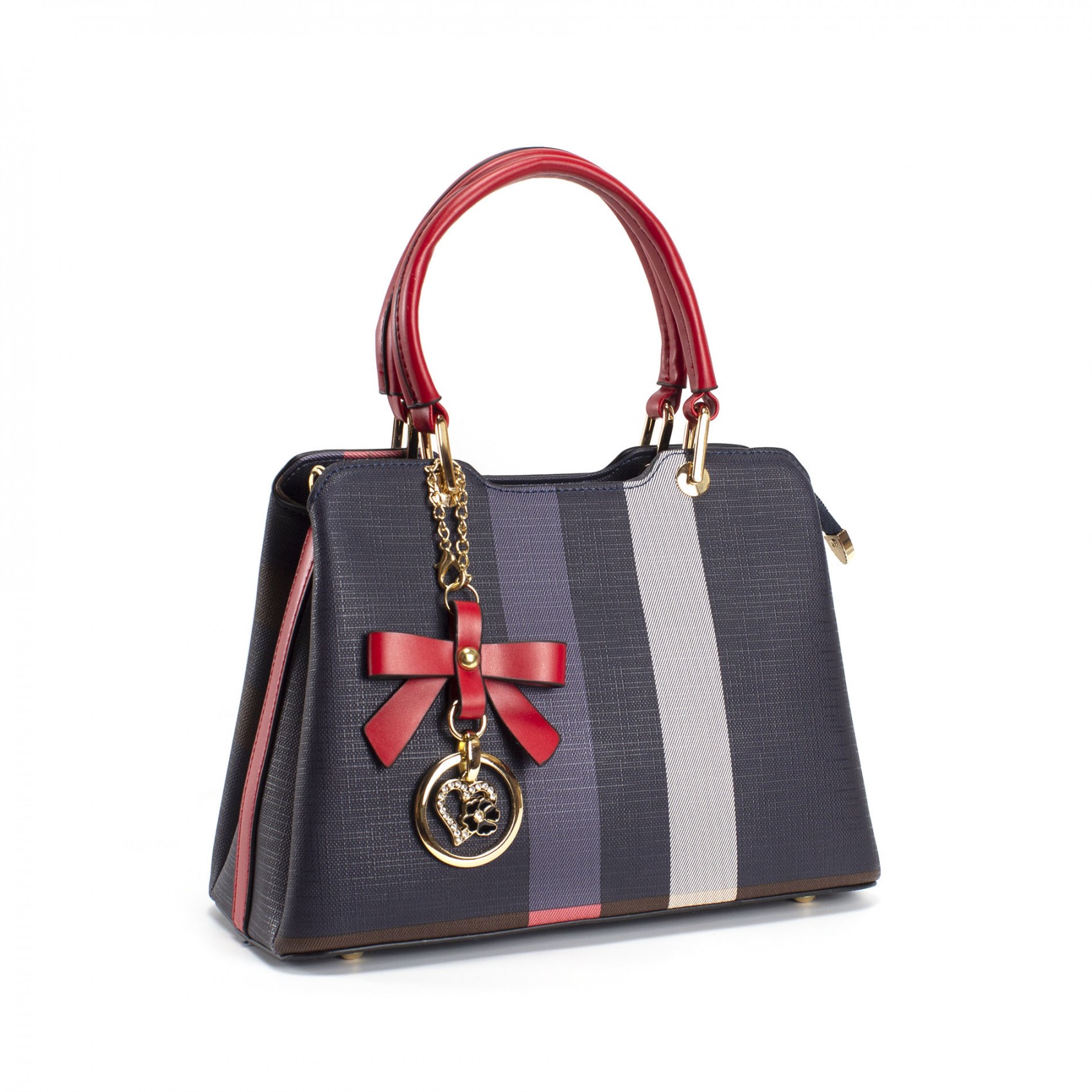 Женская классическая сумка Grace синяя с красными ручками