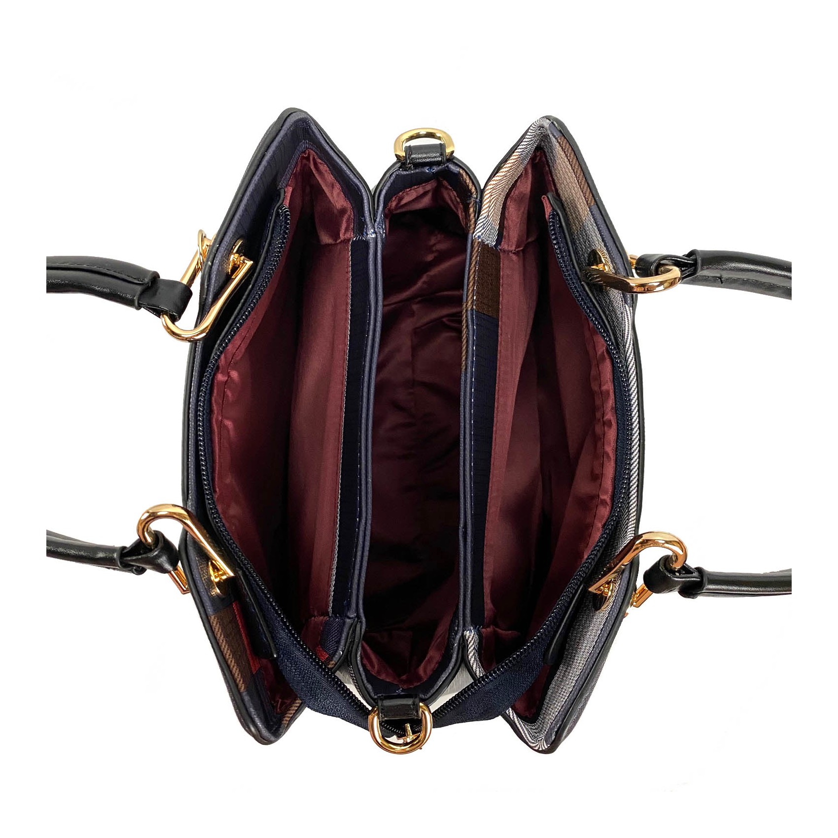 Женская классическая сумка Grace синяя с красными ручками