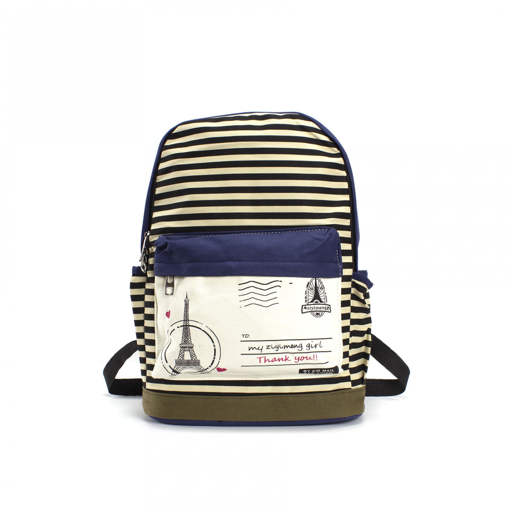 Женский рюкзак Paris синий с черными полосками