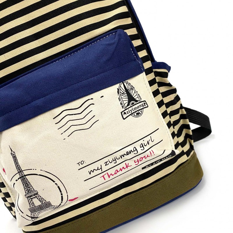 Женский рюкзак Paris синий с черными полосками - 4 фото