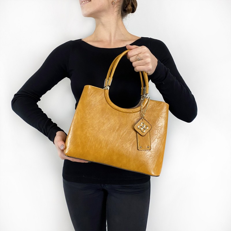 Женская классическая сумка Mary горчичная - 4 фото