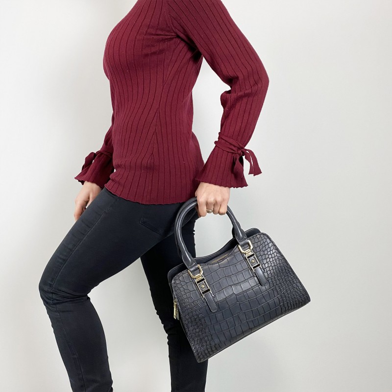 Женская классическая сумка Elly серо-синяя - 4 фото