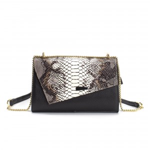 Жіночий шкіряний клатч Elizabeth чорний з біло-бежевим верхом