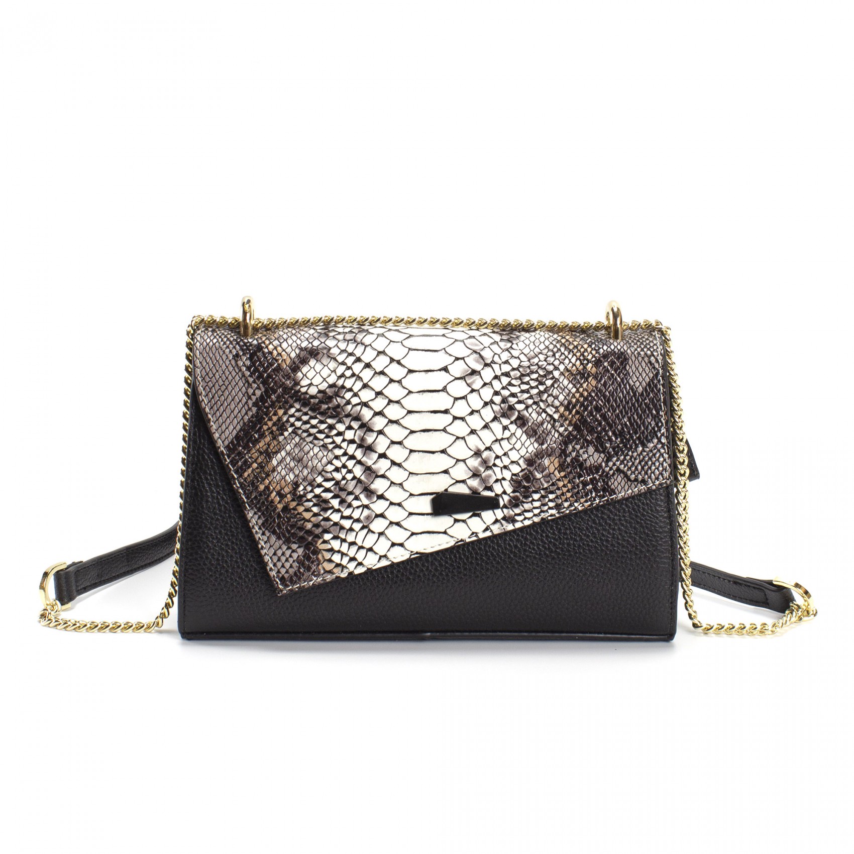 Жіночий шкіряний клатч Elizabeth чорний з біло-бежевим верхом