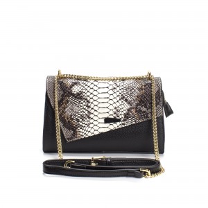 Женский кожаный клатч Elizabeth черный с бело-бежевым верхом