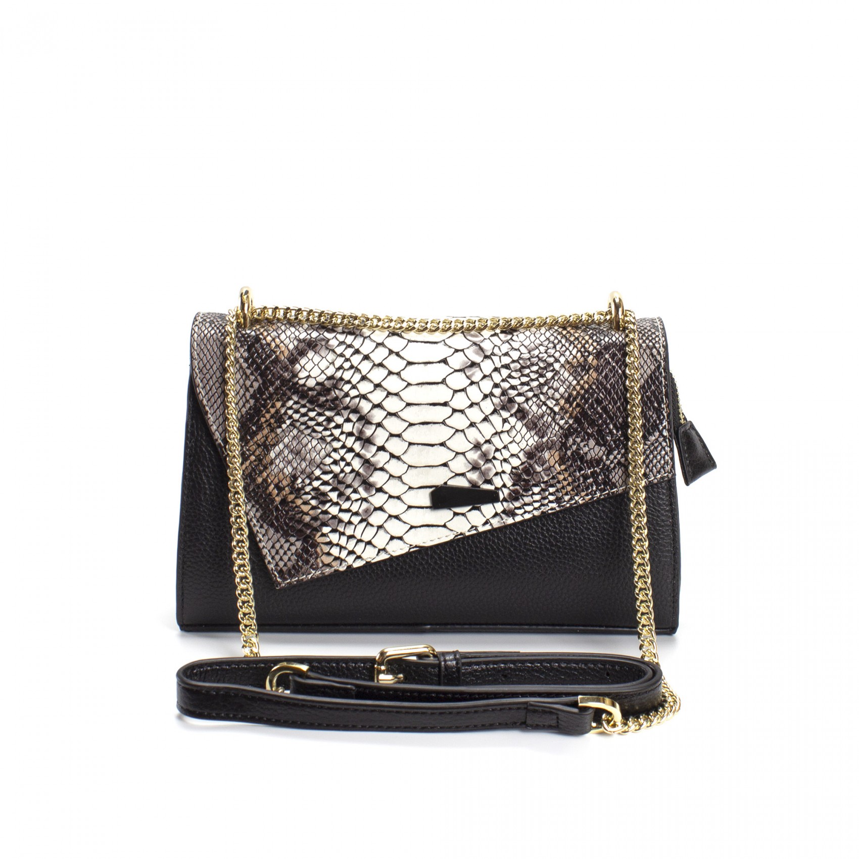 Женский кожаный клатч Elizabeth черный с бело-бежевым верхом