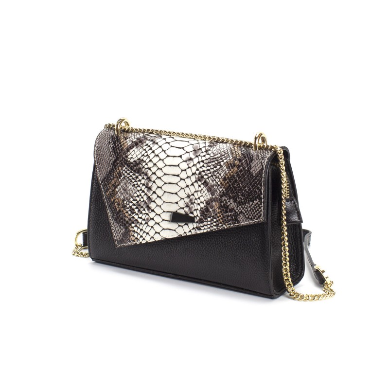 Жіночий шкіряний клатч Elizabeth чорний з біло-бежевим верхом - 2 фото