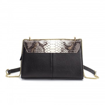 Женский кожаный клатч Elizabeth черный с бело-бежевым верхом фото