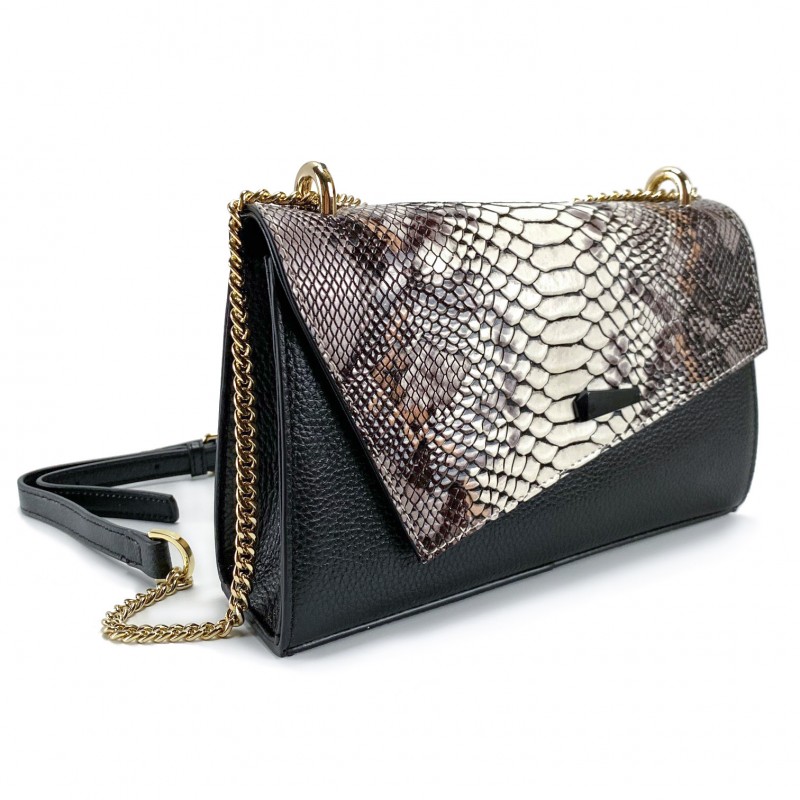 Жіночий шкіряний клатч Elizabeth чорний з біло-бежевим верхом - 5 фото