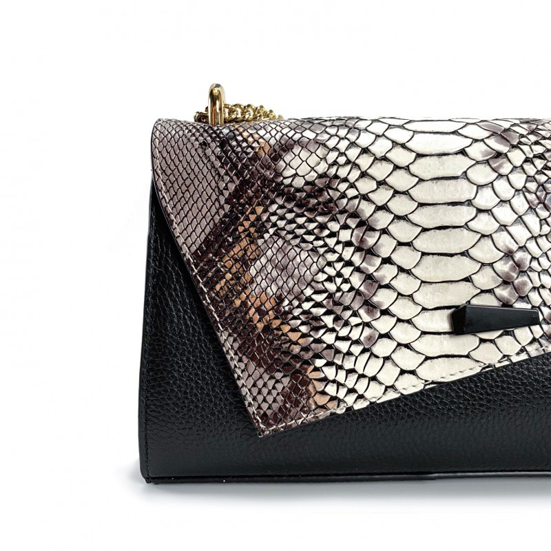 Жіночий шкіряний клатч Elizabeth чорний з біло-бежевим верхом - 6 фото