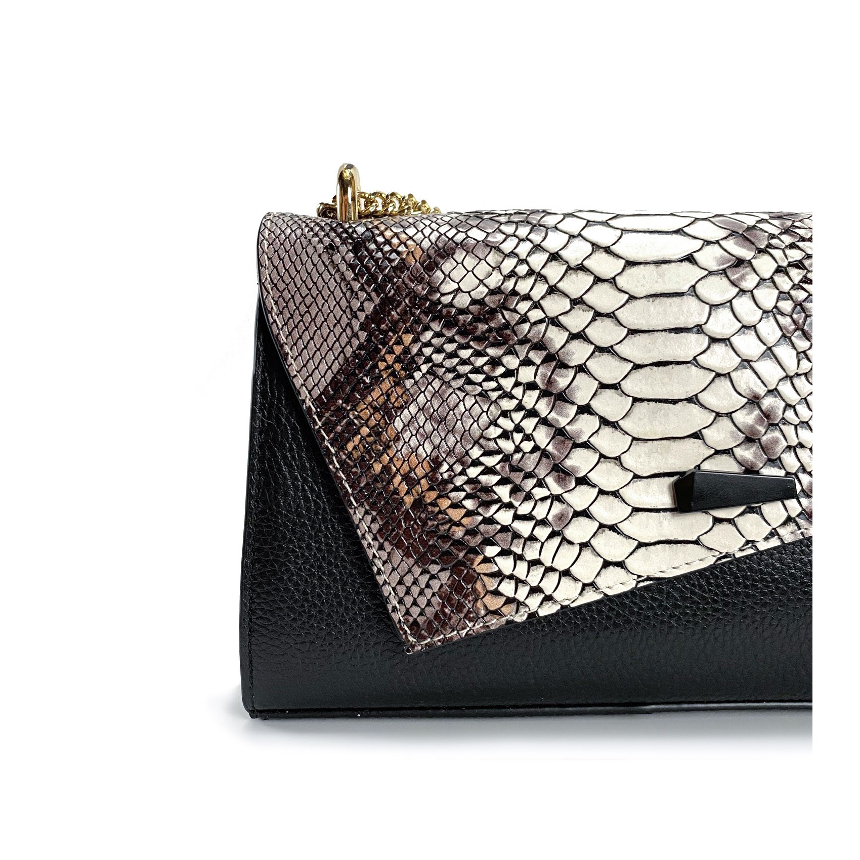 Жіночий шкіряний клатч Elizabeth чорний з біло-бежевим верхом