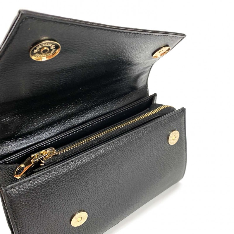 Женский кожаный клатч Elizabeth черный с бело-бежевым верхом - 7 фото