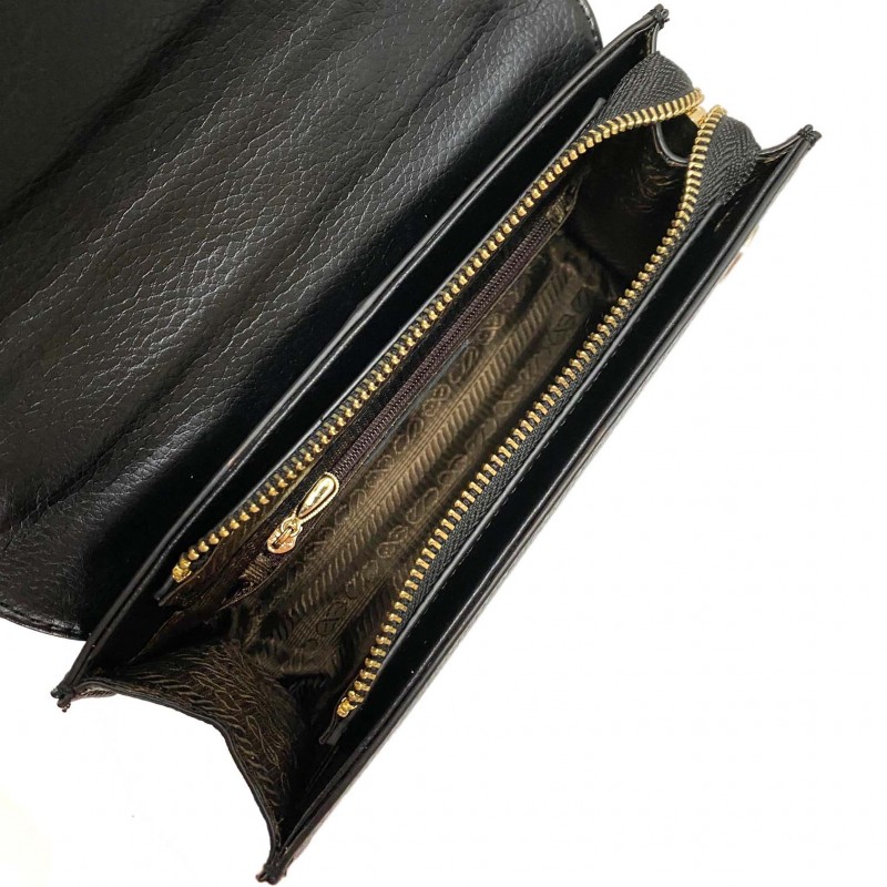 Женский кожаный клатч Elizabeth черный с бело-бежевым верхом - 8 фото