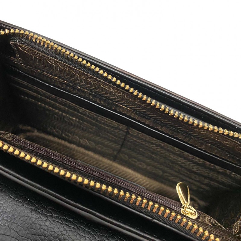 Женский кожаный клатч Elizabeth черный с бело-бежевым верхом - 9 фото