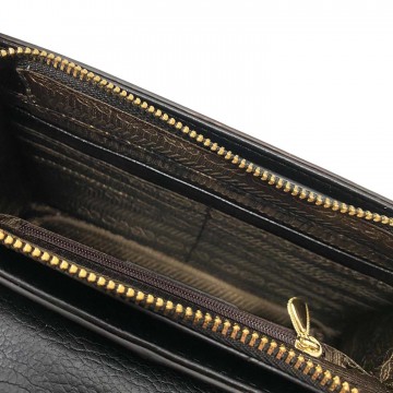 Женский кожаный клатч Elizabeth черный с бело-бежевым верхом фото