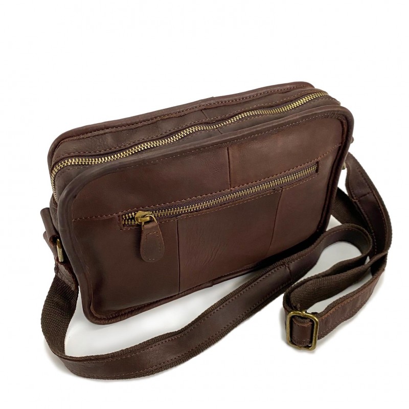 Чоловіча шкіряна сумка Brandon через плече темно-коричнева - 7 фото