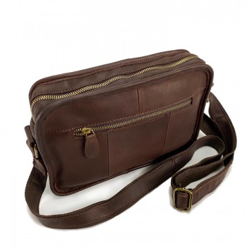 Чоловіча шкіряна сумка Brandon через плече темно-коричнева фото