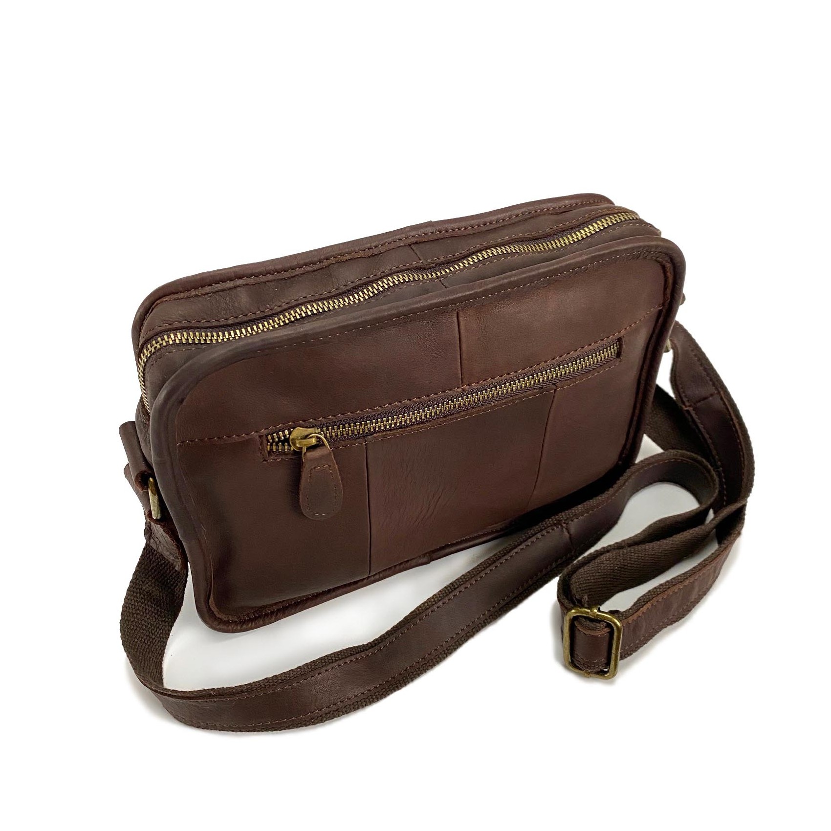 Мужская кожаная сумка Brandon через плечо темно-коричневая