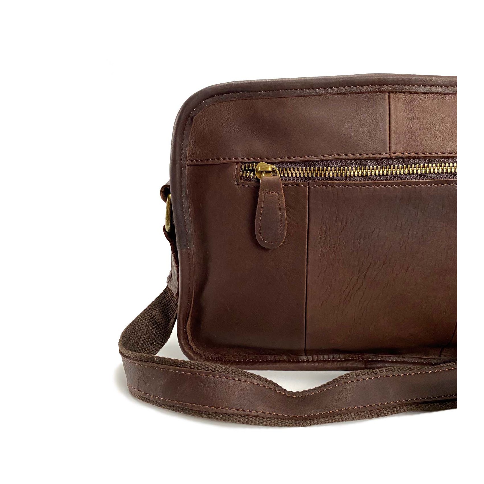 Мужская кожаная сумка Brandon через плечо темно-коричневая