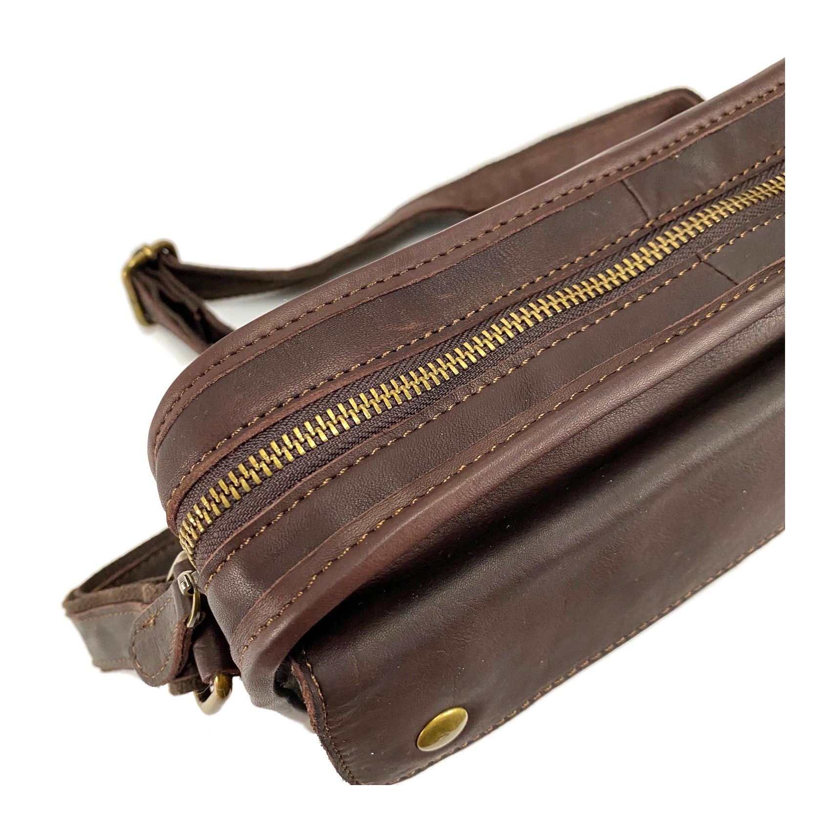 Чоловіча шкіряна сумка Brandon через плече темно-коричнева