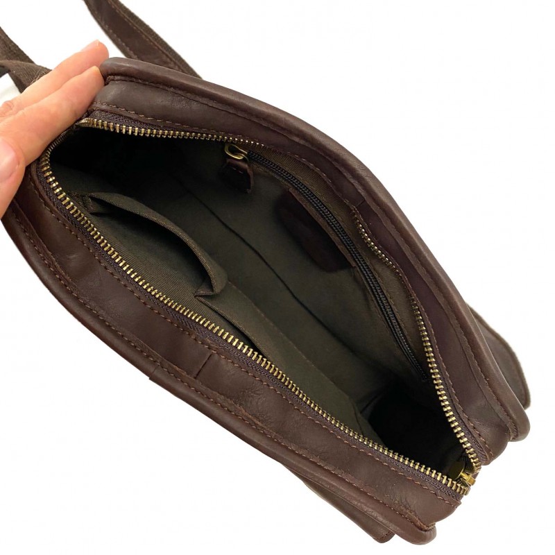 Мужская кожаная сумка Brandon через плечо темно-коричневая - 10 фото