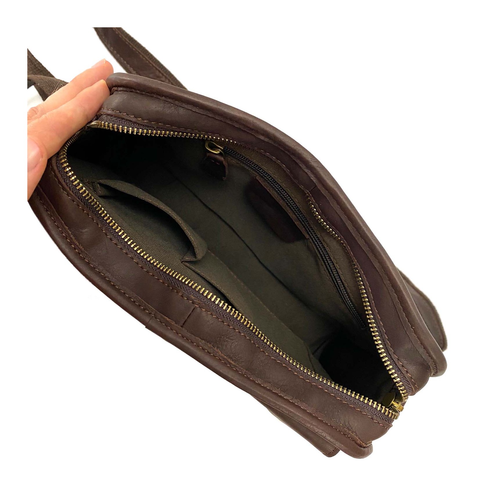 Мужская кожаная сумка Brandon через плечо темно-коричневая