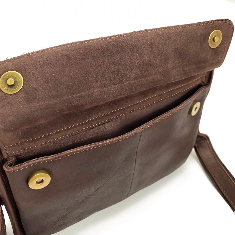 Чоловіча шкіряна сумка Brandon через плече темно-коричнева - 11 фото