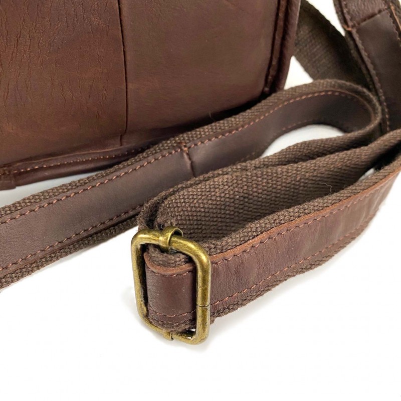 Чоловіча шкіряна сумка Brandon через плече темно-коричнева - 12 фото