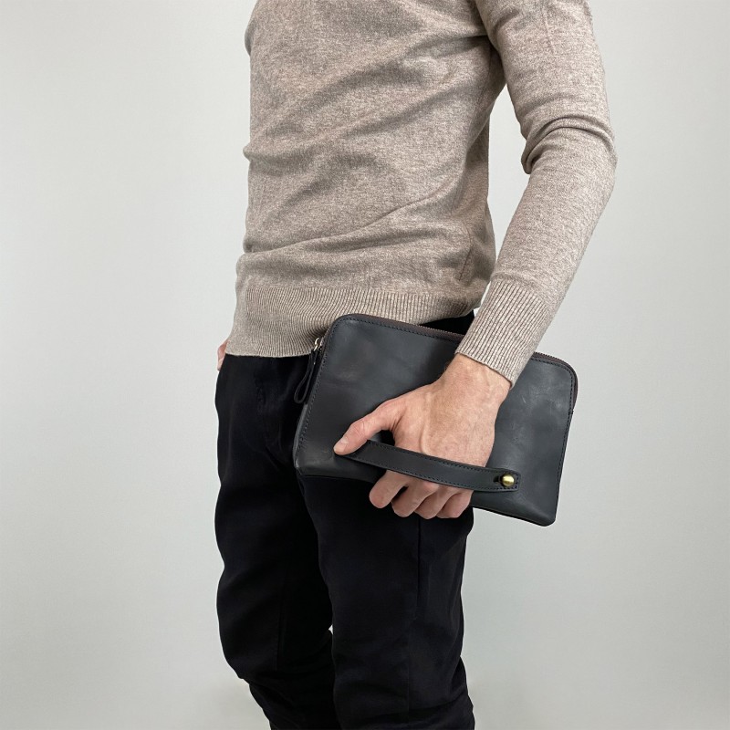 Мужской кожаный мессенджер Leone черный - 4 фото