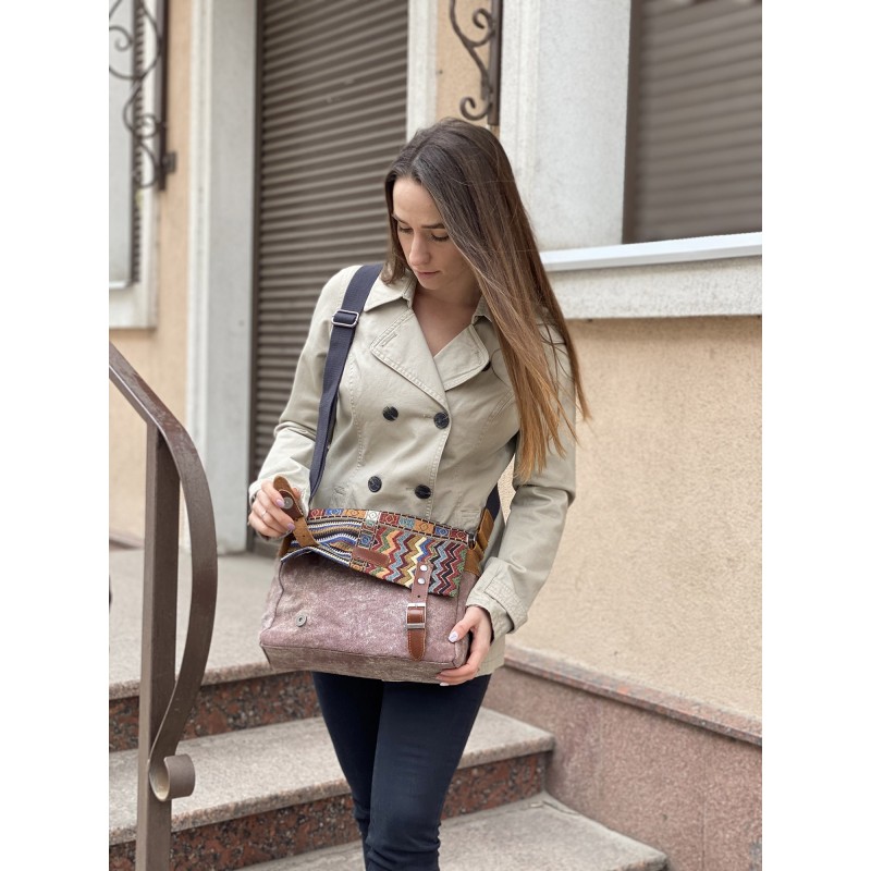 Жіноча сумка через плече Aeon з орнаментом коричнева - 8 фото