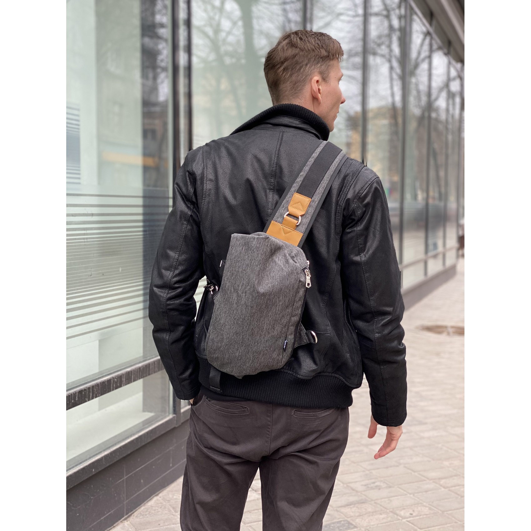Чоловіча сумка слінг Mackar Style через плече сіра