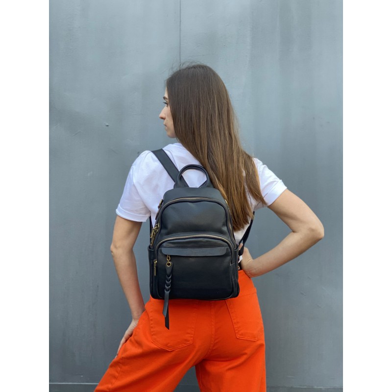 Женский кожаный рюкзак Fiona черный - 6 фото