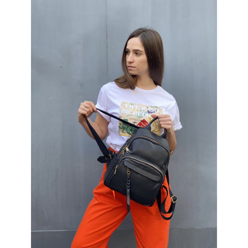 Жіночий шкіряний рюкзак Fiona чорний - 7 фото