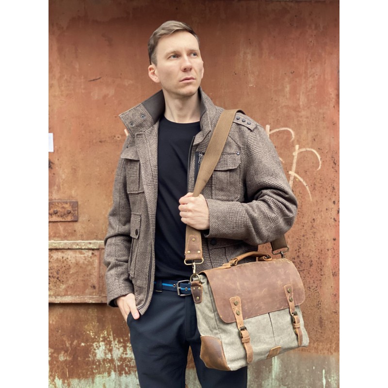 Мужской портфель Tone тауп - 3 фото