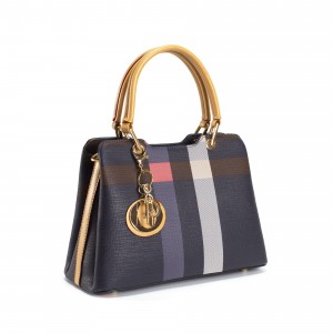 Жіноча класична сумка Grace синя з бежевими ручками