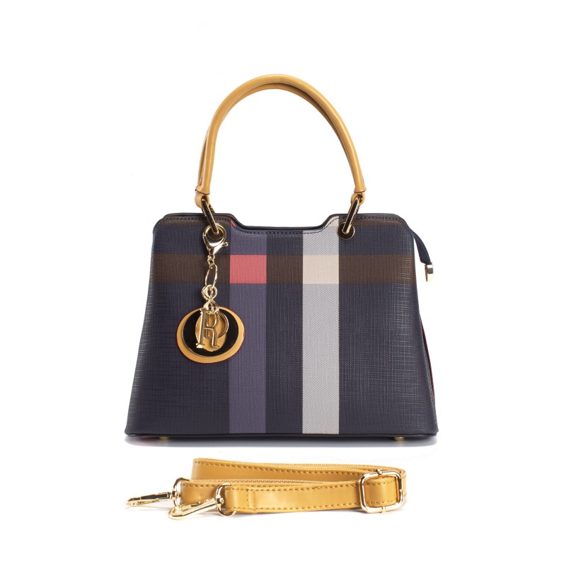 Жіноча класична сумка Grace синя з бежевими ручками - 4 фото