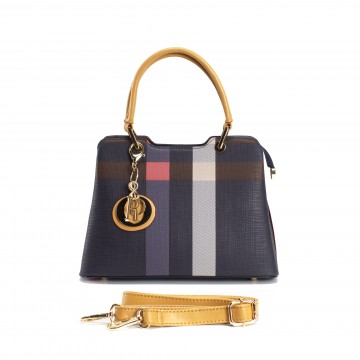 Женская классическая сумка Grace синяя с бежевыми ручками фото