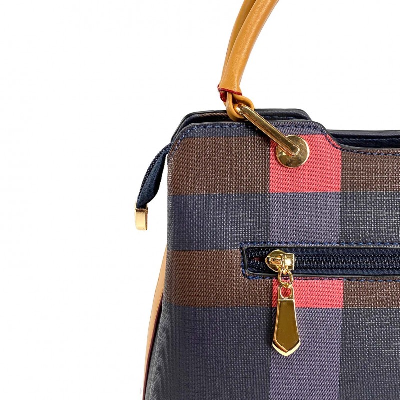 Женская классическая сумка Grace синяя с бежевыми ручками - 6 фото