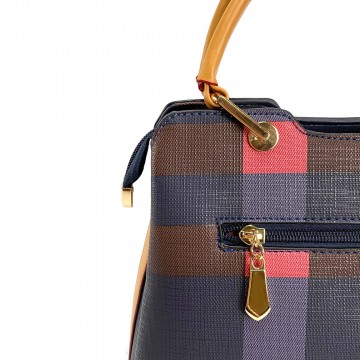 Жіноча класична сумка Grace синя з бежевими ручками фото