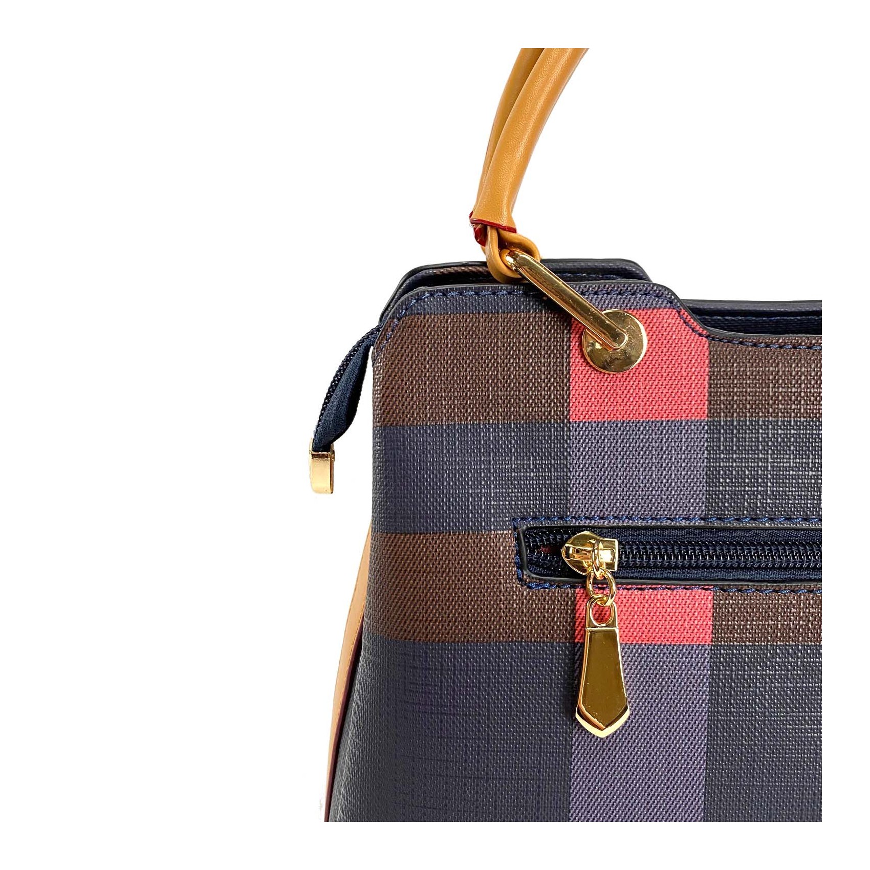 Женская классическая сумка Grace синяя с бежевыми ручками