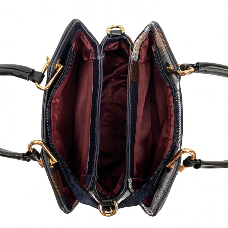 Женская классическая сумка Grace синяя с бежевыми ручками - 10 фото