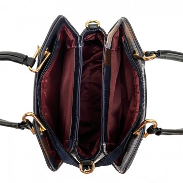 Женская классическая сумка Grace синяя с бежевыми ручками фото