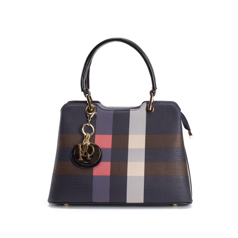 Жіноча класична сумка Grace синя з чорними ручками фото